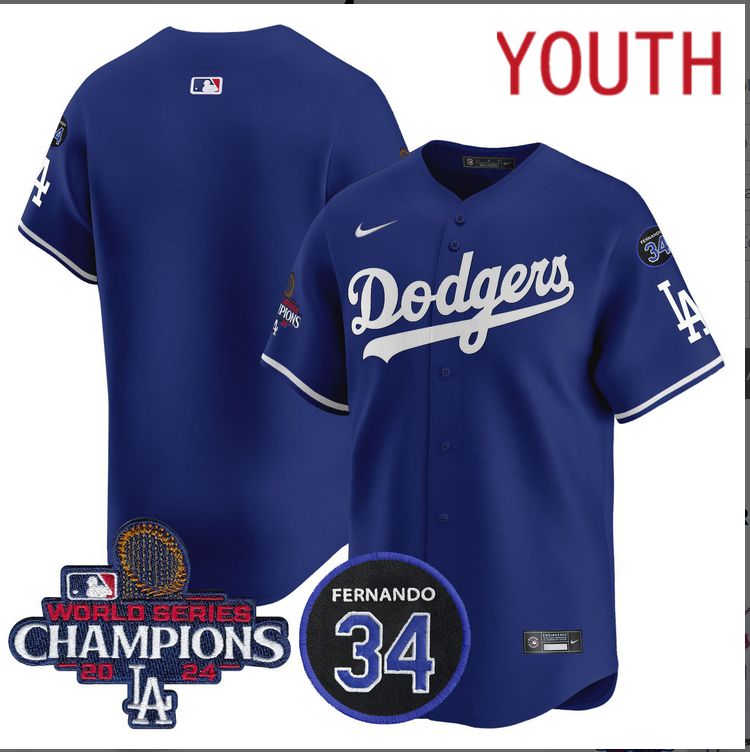 Youth  MLB Los Angeles Dodgers blank  blue 2024 World Series Champions Patch Limited Jersey